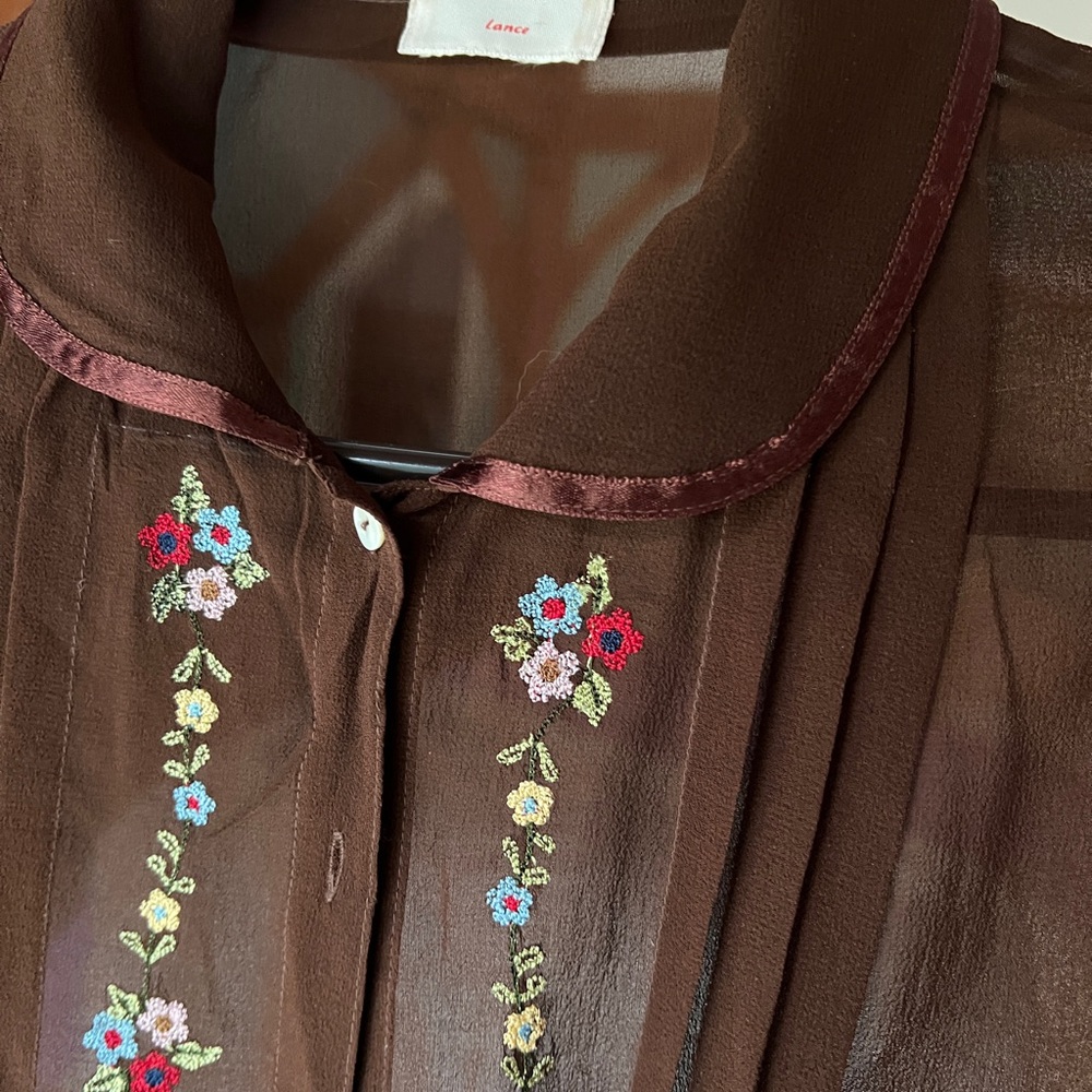 Designers Originals Sheer Brown Blouse with Floral Embroidery - Picture 3 of 7